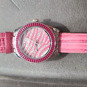 Geneva Pink‎ genuine leather bling fashion watch